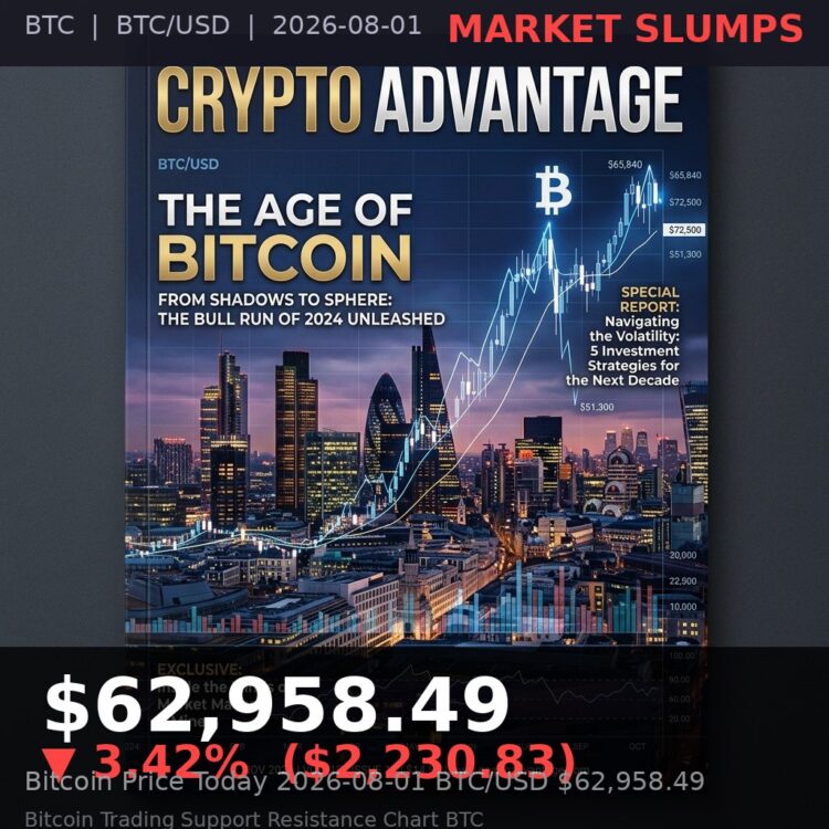 Bitcoin Price Today 2026-08-01 — Foto Sampul $62,958.49 BTC/USD crypto market cover