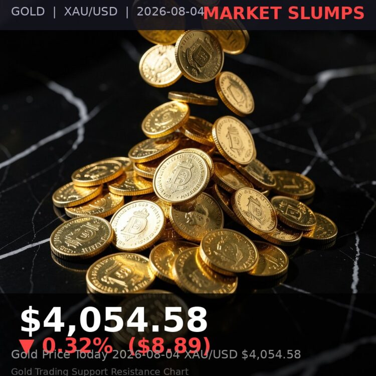 Gold Price Today 2026-08-04 - XAU/USD $4,054.58 - stacked gold bullion bars on dark background