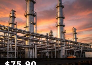 Oil Price Today 2026-08-05 - WTI/USD $75.90 - crude oil drilling rig at sunset