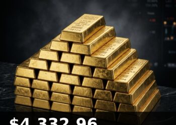 Gold Price Today 2026-08-10 - XAU/USD $4,332.96 - stacked gold bullion bars on dark background