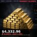 Gold Price Today 2026-08-10 - XAU/USD $4,332.96 - stacked gold bullion bars on dark background