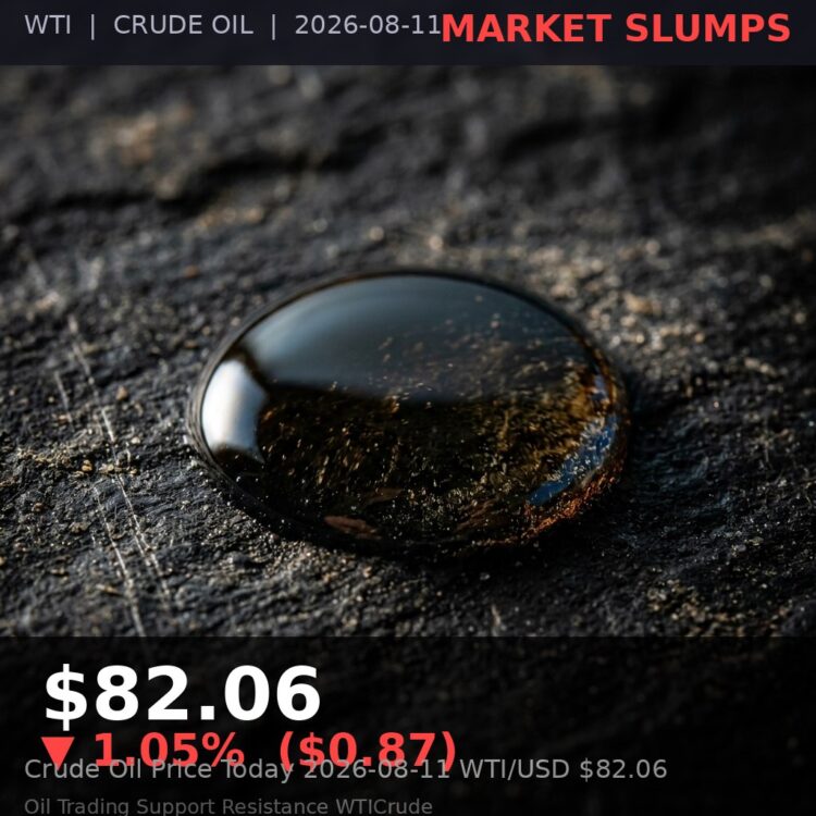Oil Price Today 2026-08-11 - WTI/USD $82.06 - crude oil drilling rig at sunset