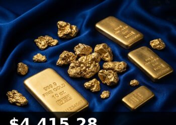 Gold Price Today 2026-08-13 - XAU/USD $4,415.28 - stacked gold bullion bars on dark background