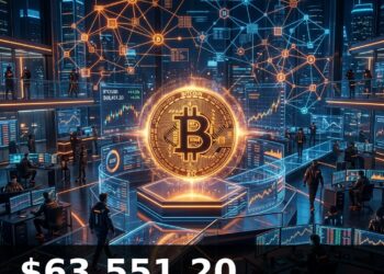 Bitcoin Price Today 2026-08-14 - BTC/USD $63,551.20 - glowing bitcoin coin on dark background