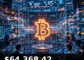 Bitcoin Price Today 2026-08-19 - BTC/USD $64,368.42 - glowing bitcoin coin on dark background