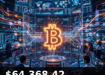 Bitcoin Price Today 2026-08-19 - BTC/USD $64,368.42 - glowing bitcoin coin on dark background