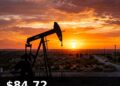 Oil Price Today 2026-08-19 - WTI/USD $84.72 - crude oil drilling rig at sunset