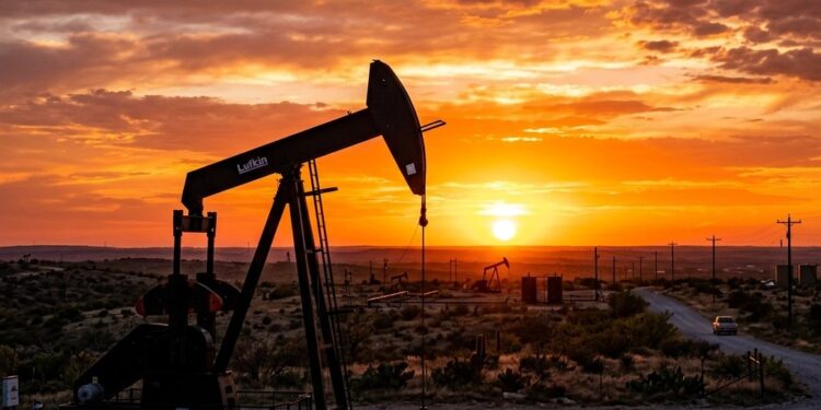 Oil Price Today 2026-08-19 - WTI/USD $84.72 - crude oil drilling rig at sunset