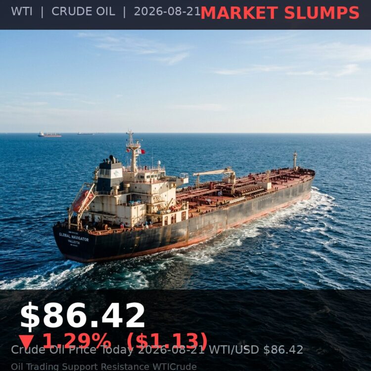 Oil Price Today 2026-08-21 - WTI/USD $86.42 - crude oil drilling rig at sunset
