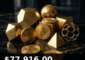 Bitcoin Price Today 2026-08-22 - BTC/USD $77,916.00 - glowing bitcoin coin on dark background