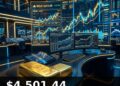 Gold Price Today 2026-08-22 - XAU/USD $4,501.44 - stacked gold bullion bars on dark background