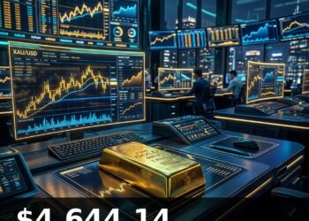 Gold Price Today 2026-08-24 - XAU/USD $4,644.14 - stacked gold bullion bars on dark background