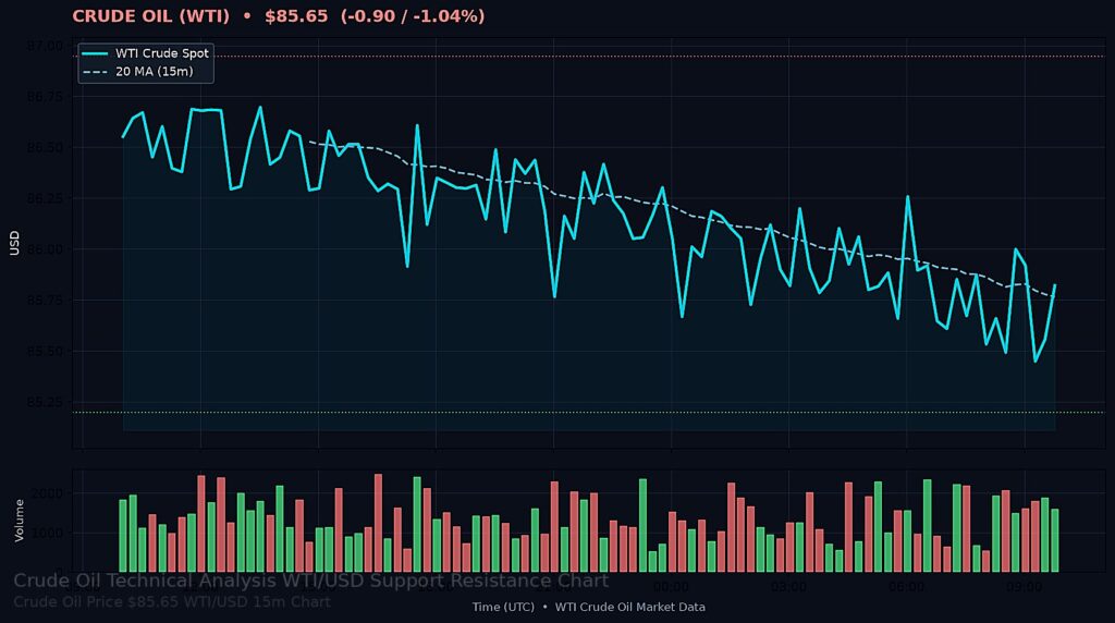 Oil Price Today 2026-08-24 - WTI/USD $85.65 - crude oil drilling rig at sunset