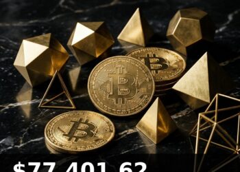 Bitcoin Price Today 2026-08-24 - BTC/USD $77,401.62 - glowing bitcoin coin on dark background
