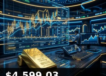 Gold Price Today 2026-08-27 - XAU/USD $4,599.03 - stacked gold bullion bars on dark background