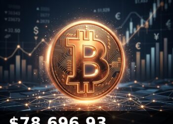 Bitcoin Price Today 2026-08-27 - BTC/USD $78,696.93 - glowing bitcoin coin on dark background