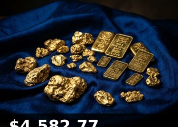 Gold Price Today 2026-08-28 - XAU/USD $4,582.77 - stacked gold bullion bars on dark background