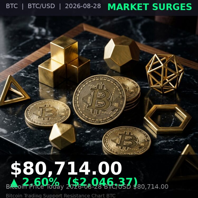 Bitcoin Price Today 2026-08-28 - BTC/USD $80,714.00 - glowing bitcoin coin on dark background
