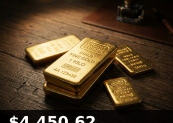 Gold Price Today 2026-08-31 - XAU/USD $4,450.62 - stacked gold bullion bars on dark background