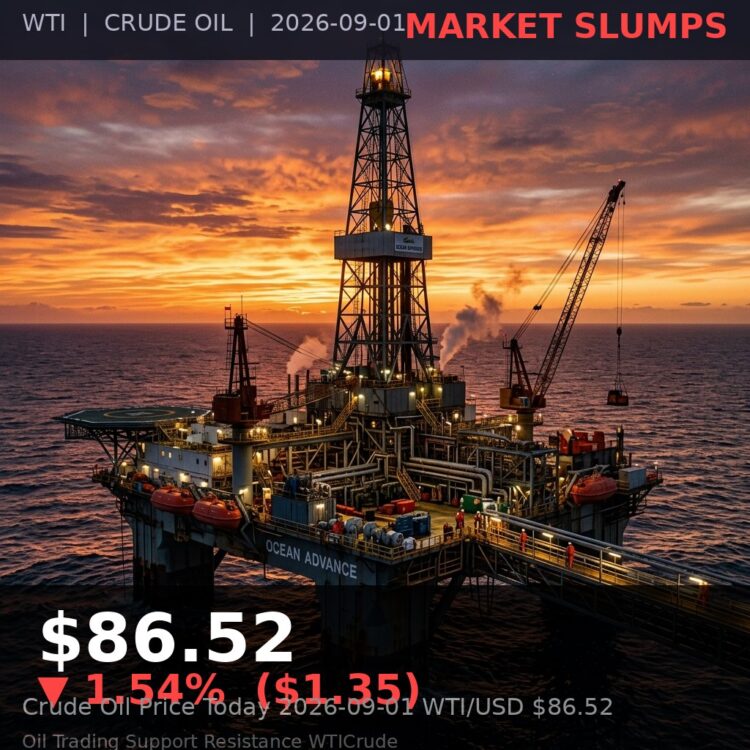 Oil Price Today 2026-09-01 - WTI/USD $86.52 - crude oil drilling rig at sunset
