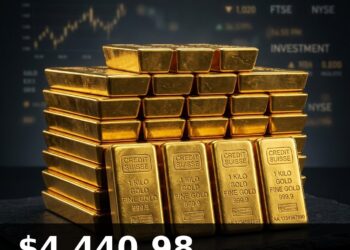 Gold Price Today 2026-09-01 - XAU/USD $4,440.98 - stacked gold bullion bars on dark background