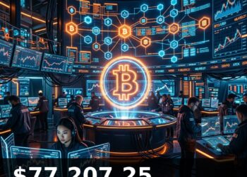 Bitcoin Price Today 2026-09-02 - BTC/USD $77,207.25 - glowing bitcoin coin on dark background