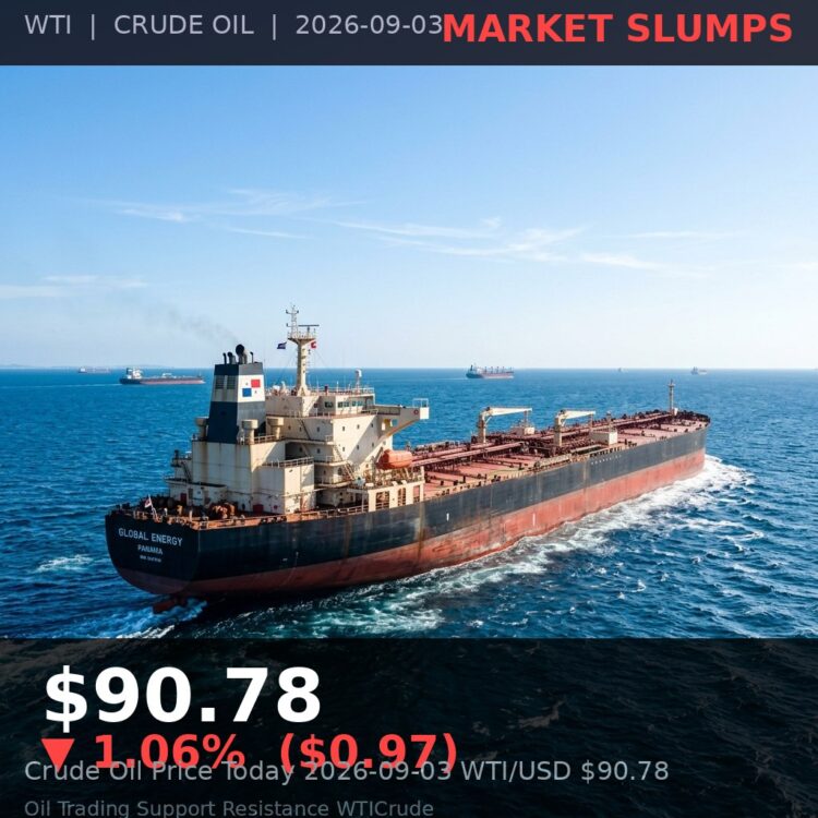 Oil Price Today 2026-09-03 - WTI/USD $90.78 - crude oil drilling rig at sunset