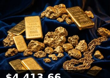 Gold Price Today 2026-09-03 - XAU/USD $4,413.66 - stacked gold bullion bars on dark background