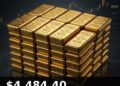 Gold Price Today 2026-09-04 - XAU/USD $4,484.40 - stacked gold bullion bars on dark background