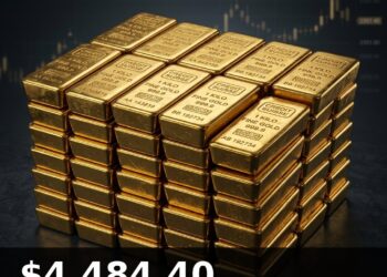 Gold Price Today 2026-09-04 - XAU/USD $4,484.40 - stacked gold bullion bars on dark background