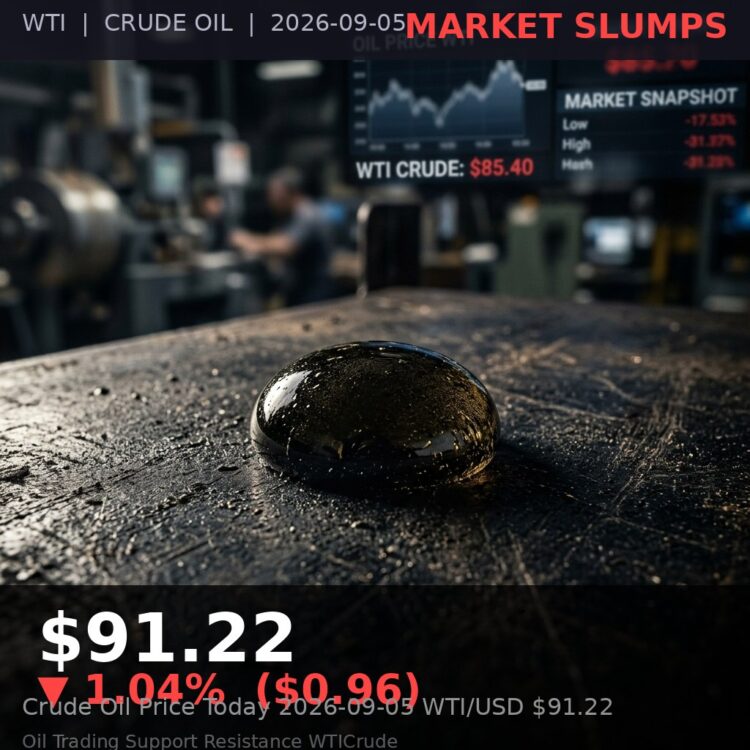 Oil Price Today 2026-09-05 - WTI/USD $91.22 - crude oil drilling rig at sunset