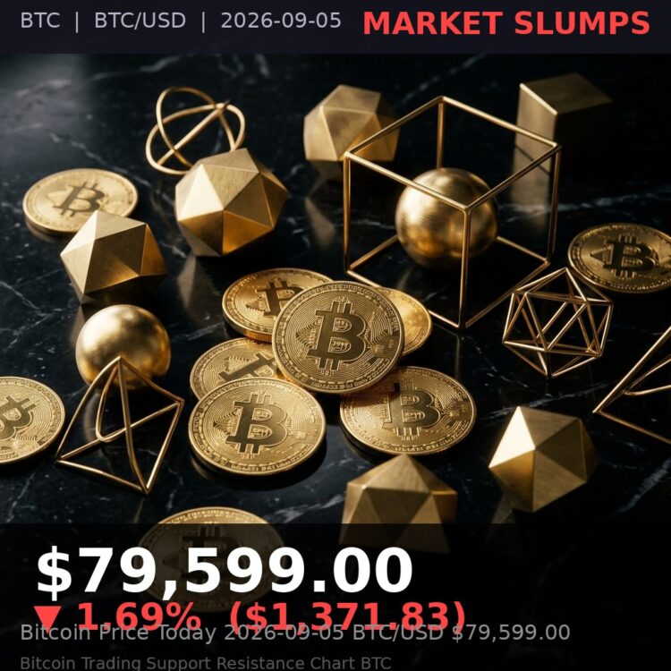 Bitcoin Price Today 2026-09-05 - BTC/USD $79,599.00 - glowing bitcoin coin on dark background