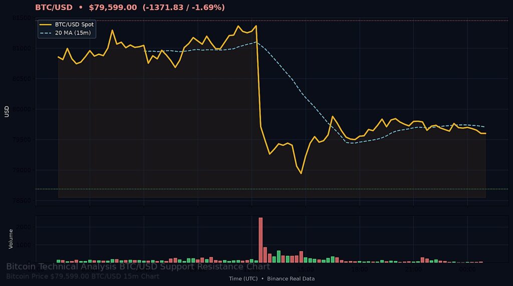 Bitcoin Price Today 2026-09-05 - BTC/USD 15-minute chart with support at $78,685.89 and resistance at $81,449.83
