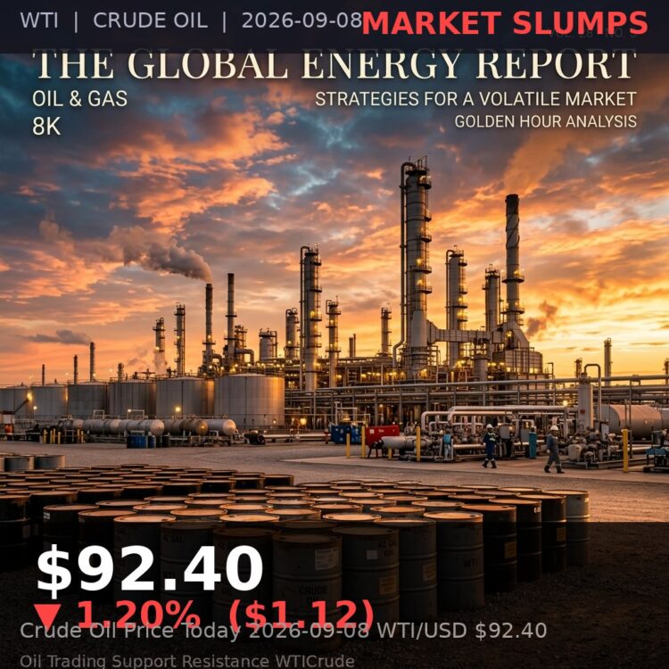 Oil Price Today 2026-09-08 - WTI/USD $92.40 - crude oil drilling rig at sunset