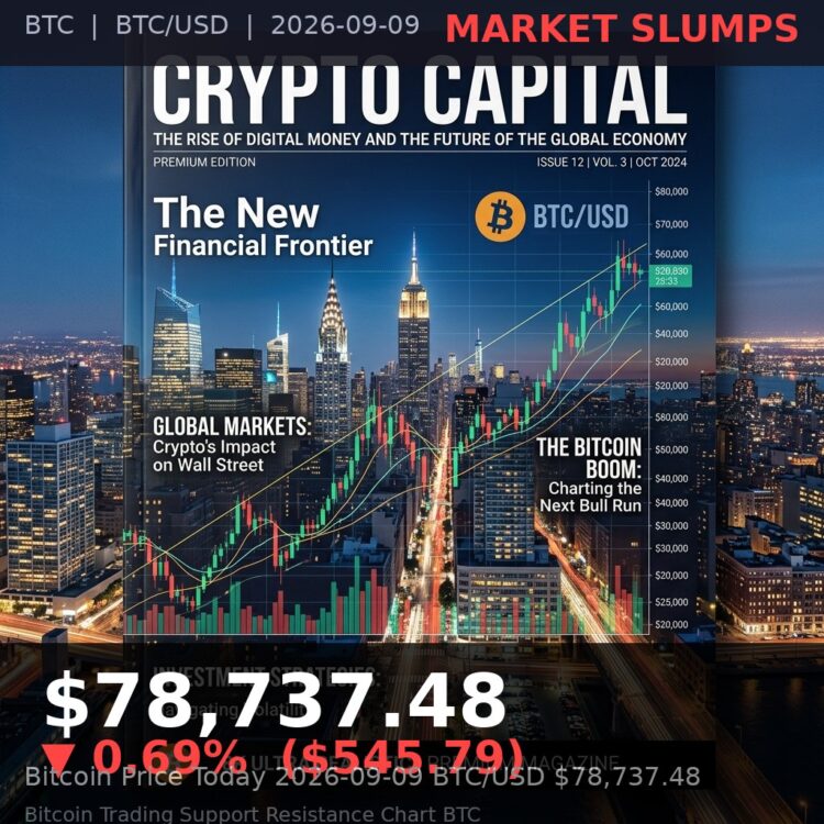 Bitcoin Price Today 2026-09-09 - BTC/USD $78,737.48 - glowing bitcoin coin on dark background