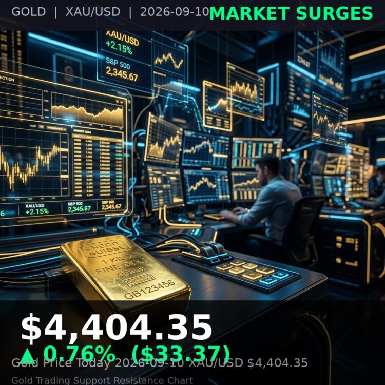 Gold Price Today 2026-09-10 - XAU/USD $4,404.35 - stacked gold bullion bars on dark background