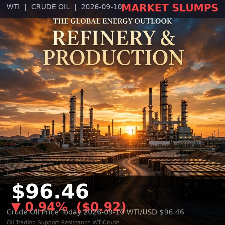 Oil Price Today 2026-09-10 - WTI/USD $96.46 - crude oil drilling rig at sunset