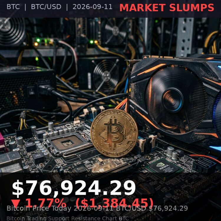 Bitcoin Price Today 2026-09-11 - BTC/USD $76,924.29 - glowing bitcoin coin on dark background