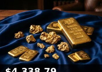 Gold Price Today 2026-09-14 - XAU/USD $4,338.79 - stacked gold bullion bars on dark background