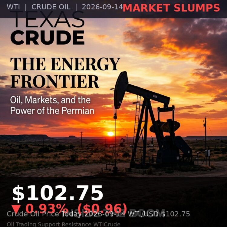Oil Price Today 2026-09-14 - WTI/USD $102.75 - crude oil drilling rig at sunset